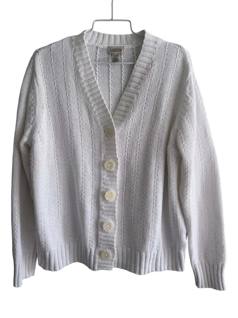 Vintage Classic Elements Chunky Knit White Cardigan Women’s Small or Girls Large